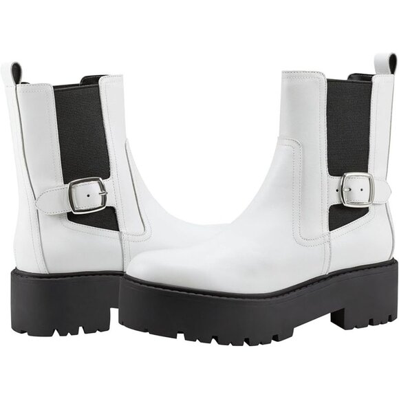Marc Fisher LTD Boots Dacilla White Leather Buckle Ankle Chelsea Boots